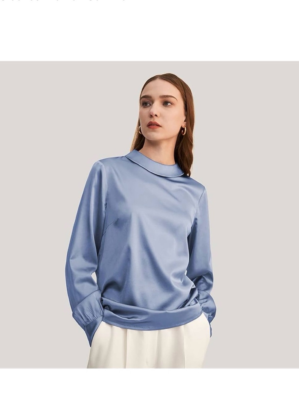 Lilysilk 90% Silk Satin Mock-Neck Blouse in Light Blue